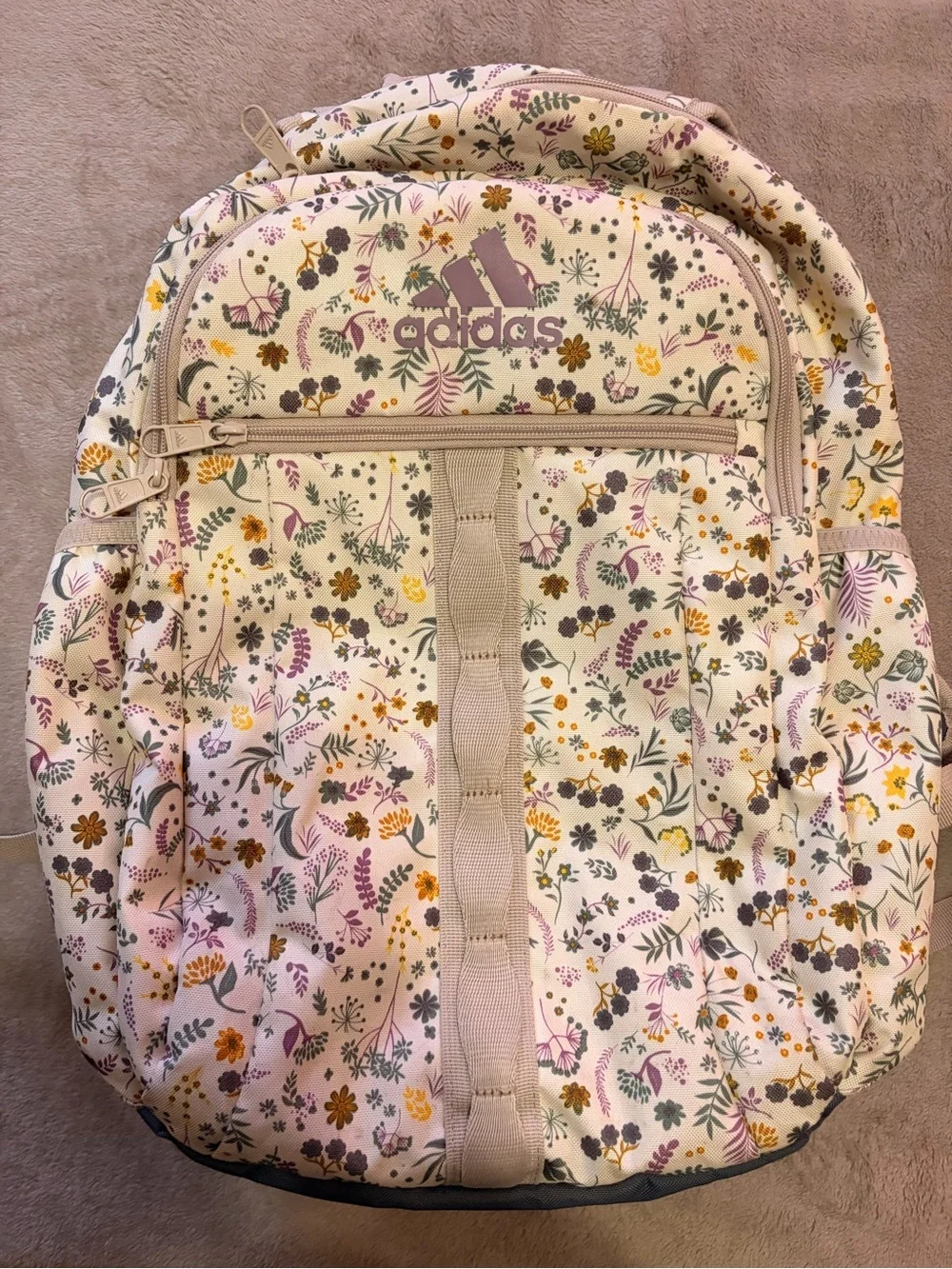 adidas Cream Floral Kids Backpack with Pastel Accents